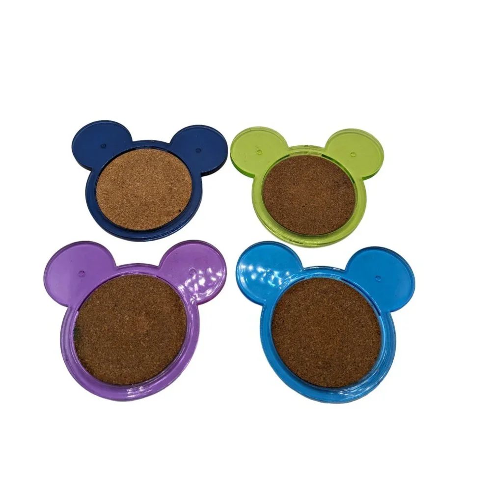 Disney  Mickey Mouse Ears Acrylic Lucite Coasters Set of 4 Colors